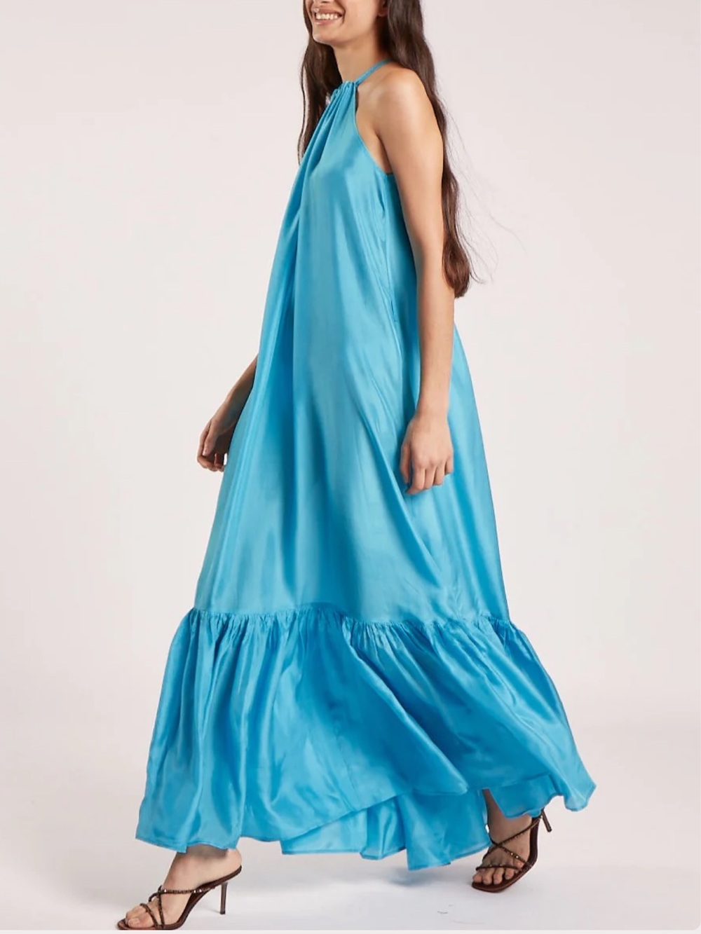Maia Bergman Flowy Halter Maxi Dress in Pink Nude